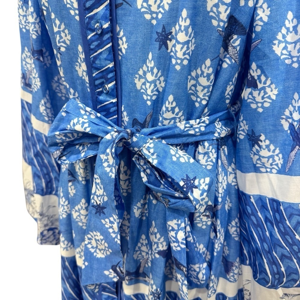 A Loves A Border Print Mandarin Collar Long Sleeve Button Front/Tie Maxi Dress - Picture 6 of 12